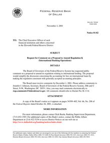 Request for Comment on a Proposal to Amend Regulation K (International  Banking Operations) - District