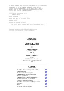 Critical Miscellanies, Vol. I - Essay 2: Carlyle