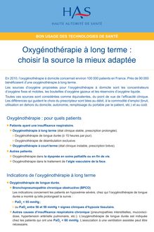 Evaluation des dispositifs médicaux et prestations associées pour l’oxygénothérapie à domicile - Oxygénothérapie à long terme : choisir la source la mieux adaptée - Fiche BUTS