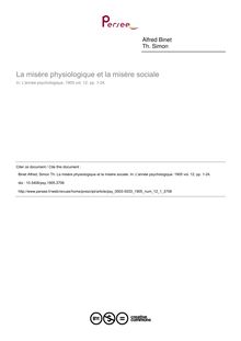 La misère physiologique et la misère sociale - article ; n°1 ; vol.12, pg 1-24