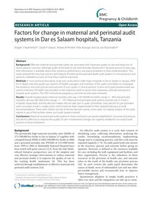 Factors for change in maternal and perinatal audit systems in Dar es  Salaam hospitals, Tanzania