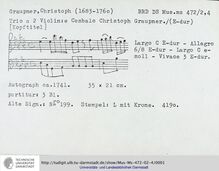 Partition complète, Trio Sonata en E Major, GWV 208, E major, Graupner, Christoph