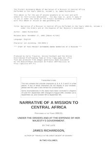 Narrative of a Mission to Central Africa Performed in the Years 1850-51, Volume 1 - Under the Orders and at the Expense of Her Majesty s Government