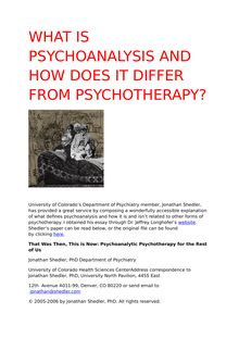 QU EST-CE QUE LA PSYCHANALYSE ET COMMENT est-elle différente de la psychothérapie? (fr-angl)