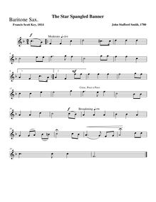 Partition baryton Sax (E♭), pour Star-Spangled Banner, Original title: The Anacreontic Song