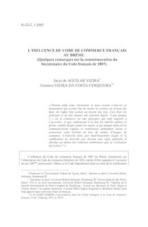 L’influence du Code de commerce français au Brésil - (Quelques remarques sur la commémoration du bicentenaire du Code français de 1807) - article ; n°1 ; vol.59, pg 27-77
