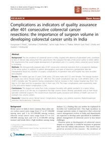 Complications as indicators of quality assurance after 401 consecutive colorectal cancer resections: the importance of surgeon volume in developing colorectal cancer units in India