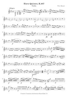 Partition violon, cor quintette, Quintet for Horn and Strings, E♭ major