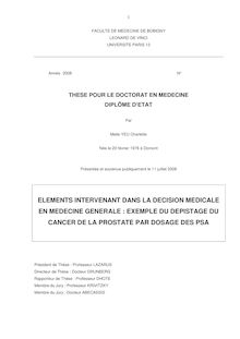 ELEMENTS INTERVENANT DANS LA DECISION MEDICALE EN MEDECINE ...