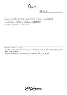 La démocratie électronique. De nouveaux concepts et expériences politiques (Stefano Rodota)  ; n°95 ; vol.17, pg 294-296