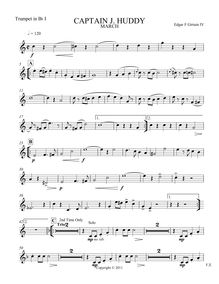 Partition trompette 1, Captain J. Huddy March, B♭ major, Girtain IV, Edgar
