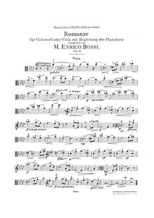 Partition viole de gambe et Piano parties, Romanza Op.89, Bossi, Marco Enrico