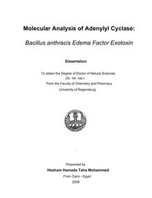 Molecular analysis of adenylyl cyclase [Elektronische Ressource] : Bacillus anthracis edema factor exotoxin / presented by Hesham Hamada Taha Mohammed