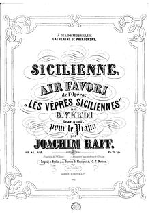Partition No.1: Sicilienne - Air favori de l opéra Les Vêpres Siciliennes de Verdi, 2 Morceaux de Salon, Op.81