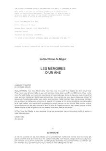 Les Mémoires d un âne. par comtesse de Sophie Ségur
