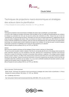 Techniques de projections macro-économiques et stratégies des acteurs dans la planification - article ; n°2 ; vol.23, pg 268-304