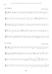 Partition Alto en G2 clef (Galliard + Coranta), Newe ausserlesene Paduanen, Galliarden, Cantzonen, Allmand und Couranten par William Brade
