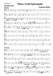 Partition Trombone 3, Missa Archi Episcopalis à 19, Hofer, Andreas