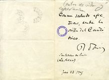 Carta de Rubén Darío a Miguel de Unamuno. San Esteban de Pravia, 23 de julio de 1905