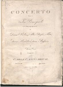 Partition violon Solo, Concerto pour le Violon Principale avec Accompagnement de 2 Violons, Alto, Basse, flûte, 2 Hautbois, 2 Bassons & 2 Cors