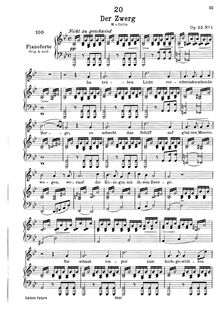 Partition complète, transposed pour low voix, Der Zwerg, D.771 (Op.22 No.1)