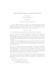 Equations differentielles lineaires et solutions Liouvilliennes