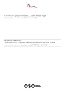 Chroniques gréco-romanes..., par Charles Hopf.  ; n°1 ; vol.34, pg 423-425