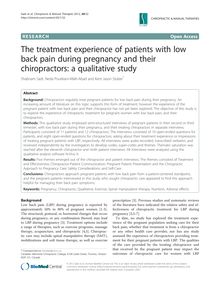 The treatment experience of patients with low back pain during pregnancy and their chiropractors: a qualitative study