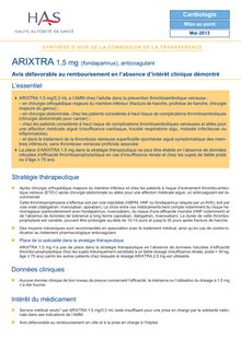 ARIXTRA 1,5 mg (fondaparinux), anticoagulant - ARIXTRA SYNTHESE CT12344