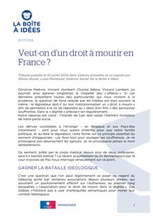 [TRIBUNE] Un droit à mourir en France ? - Juil. 2014