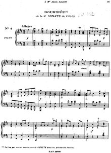 Partition 4 Bourée de la 2 Sonate de Violon, Oeuvres de J. S. Bach - 12 transcriptions pour le piano