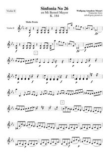 Partition violons II, Symphony No.26, Overture, E♭ major, Mozart, Wolfgang Amadeus