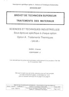 Sciences techniques industrielles 2007 Traitements thermiques BTS Traitement des matériaux
