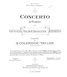 Partition Score (Piano reduction), violon Concerto, Op.80, Coleridge-Taylor, Samuel