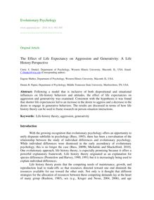 The effect of life expectancy on aggression and generativity: A life history perspective