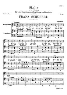 Partition voix + partition de piano, Skolie, D.507, Skolion (Drinking Song)