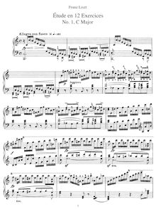 Partition complète (S.136), Etude en douze exercices, Etude en douze exercisesEtude pour le pianoforte en 48 exercices dans tous les tons majeurs et mineurs par Franz Liszt