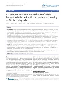 Association between antibodies to Coxiella burnetiiin bulk tank milk and perinatal mortality of Danish dairy calves