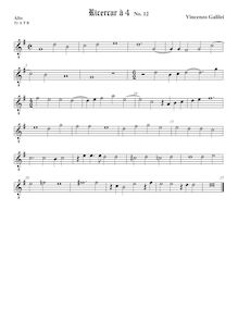 Partition Tenor1 viole de gambe, octave aigu clef, Intavolature de lauto, madrigali e ricercare par Vincenzo Galilei