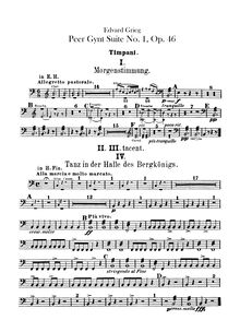 Partition timbales, basse tambour, cymbales et Triangle, Peer Gynt  No.1, Op.46