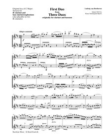 Partition complète (both staves en B♭), 3 duos pour clarinette et basson