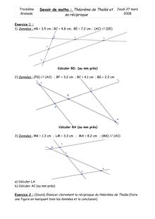 Devoir de maths : Théorème de Thalès et sa réciproque