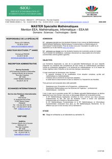 MASTER Spécialité Mathématiques Mention EEA, Mathématiques ...