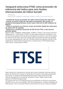Vanguard selecciona FTSE como proveedor de referencia del índice para seis fondos internacionales de índice bursátil