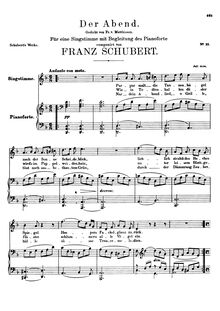 Partition complète, Der Abend, The Evening, D minor, Schubert, Franz