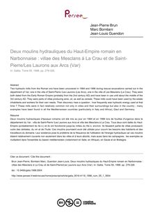 Deux moulins hydrauliques du Haut-Empire romain en Narbonnaise : villae des Mesclans à La Crau et de Saint-Pierre/Les Laurons aux Arcs (Var) - article ; n°1 ; vol.55, pg 279-326