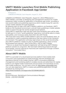 UNITY Mobile Launches First Mobile Publishing Application in Facebook App Center