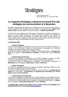 Le magazine Stratégies a décerné les Grand Prix des stratégies de ...