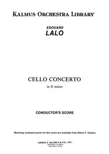Partition Complete orchestre Score, violoncelle Concerto, D minor