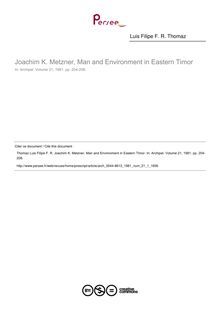 Joachim K. Metzner, Man and Environment in Eastern Timor  ; n°1 ; vol.21, pg 204-208